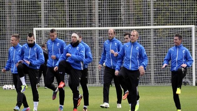 Fotbalisté Plzně na tréninku před zápasem CSKA Moskva v Petrohradu.