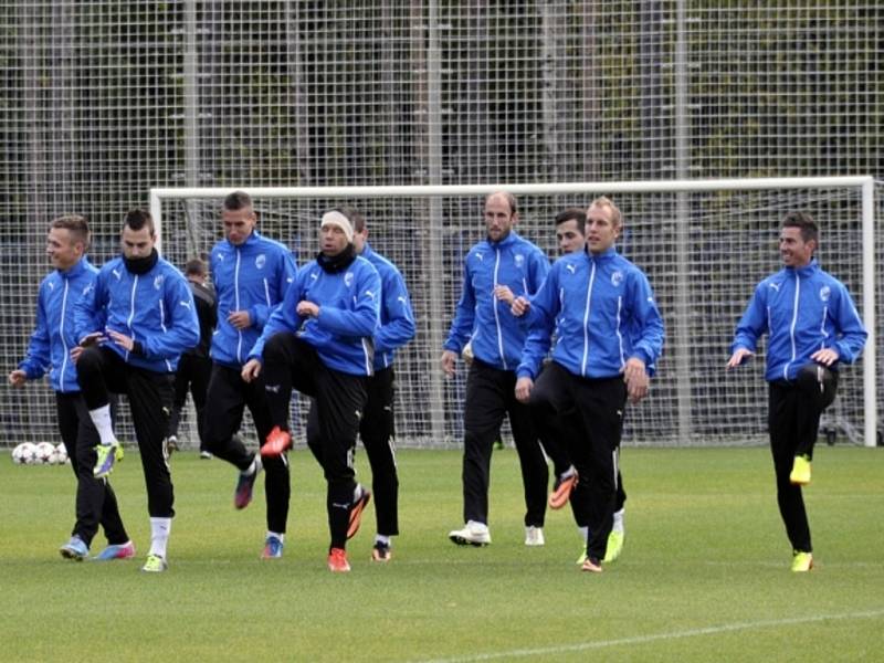 Fotbalisté Plzně na tréninku před zápasem CSKA Moskva v Petrohradu.