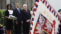 Prezident Václav Klaus přivítal 5. dubna na Pražském hradě amerického prezidenta Baracka Obamu.