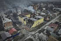 Pohled na ukrajinské město Bachmut během bojů s ruskými jednotkami, 26. března 2023