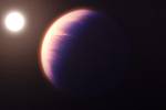 Webbův teleskop zachytil první důkaz oxidu uhličitého na exoplanetě. Na snímku vizualizace exoplanety WASP-39b.