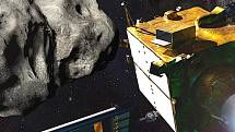 Umělecká představa vesmírné sondy přibližující se k asteroidu
