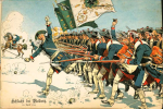 Pruský velitel vede v bitvě u Molvic pěchotu do útoku
