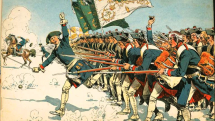 Pruský velitel vede pěchotu do útoku