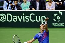 Tomáš Berdych v semifinále Davis Cupu proti Argentině.