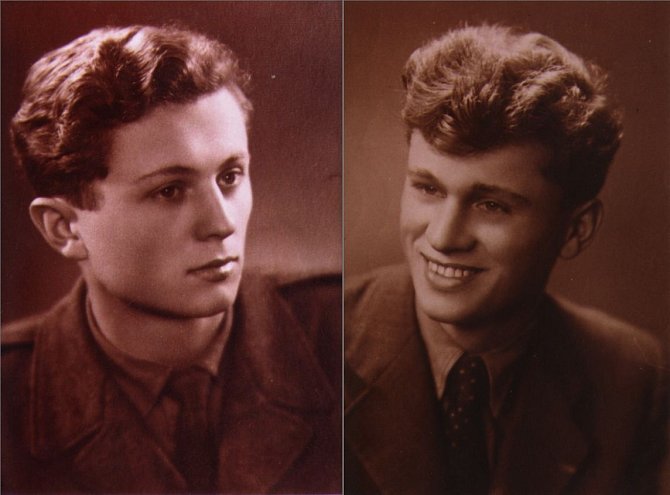 Zleva Ctirad Mašín a Josef Mašín na ateliérových fotografiích z roku 1950