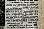 Titulní stránka vlámských novin "Het Algemeen Nieuws" z 6. listopadu 1940, oznamující, že začíná perzekuce Židů v Belgii: "Požadavek ze dne 28. října 1940 týkající se vyloučení Židů z úřadů a vztahů"