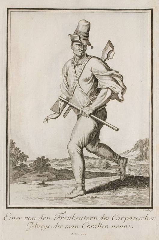 Karpatský zbojník na rytině podle předlohy Kašpara Luykena z roku 1703