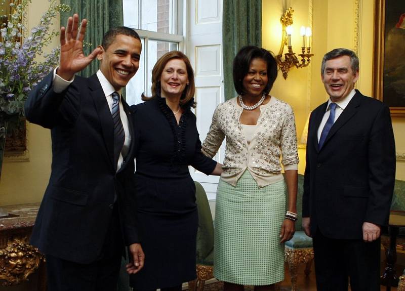 Britský premiér Gordon Brown, jeho žena Sarah, Barack Obama a jeho žena Michelle (summit G20)