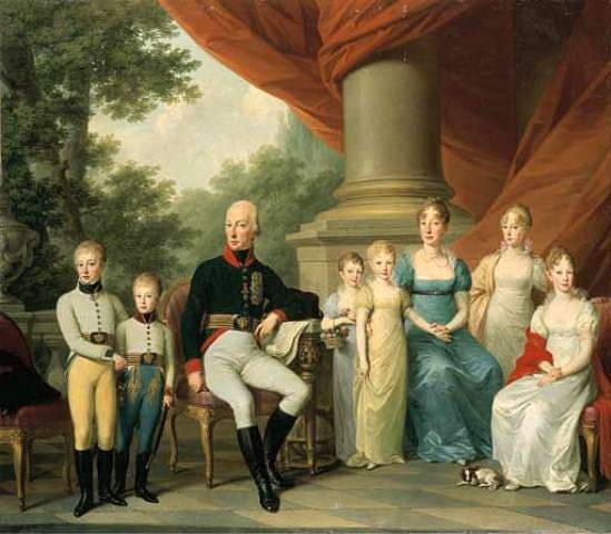 František I. Rakouský ve společnosti své druhé ženy Marie Terezy Neapolsko-Sicilské a jejich dětí