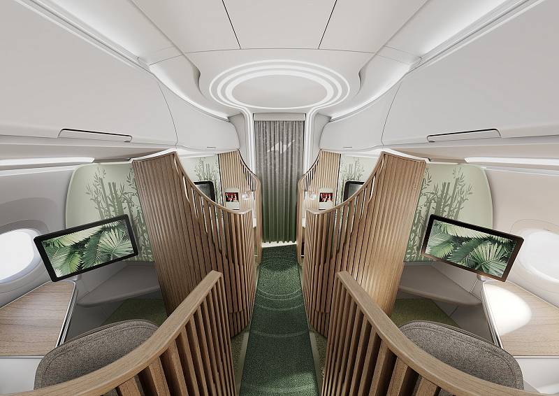 Jeden z oceněných návrhů interiérů letadel v prestižní soutěži Crystal Cabin Awards. Tento vytvořila společnost Teague a Nordam. Počítá s luxusními minikabinkami pro cestující první třídy i v užších letounech.