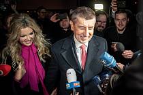 Prezidentský kandidát a postupující do druhého kola Andrej Babiš vystoupil na tiskové konferenci po prvním kolo prezidentských voleb, 14. ledna 2023, Praha.