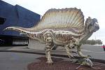 Socha spinosaura u muzea v Barceloně. Socha byla vytvořena podle kostry, nalezené v roce 2014. Na základě této kostry vědci poprvé usoudili, že spinosaurus trávil většinu života ve vodě.
