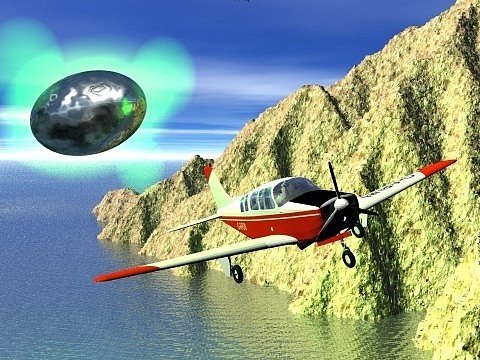 Umělecká představa setkání letounu Fredericka Valentiche s UFO. Realitě ale nejspíše neodpovídá. K událostem vedoucím k Valnetichově smrti došlo 21. října 1978