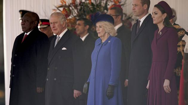 Návštěva ve Velké Británii. Na snímku zleva prezident Jihoafrické republiky Cyril Ramaphosa, Král Spojeného království Karel III., Camilla Britská, princ z Walesu William a princezna z Walesu Catherine v Londýně 22. listopadu 2022