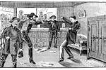Vražda Johna W. Sheetse ze 7. prosince 1869 v představě dobového novinového kreslíře