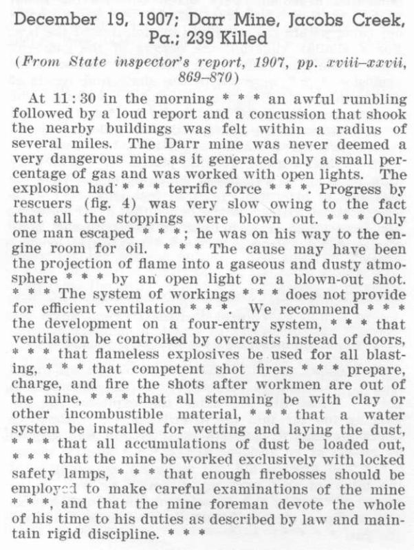 Historické shrnutí důlního neštěstí na dole Darr u Jacobsova potoka, k němuž došlo 19. prosince 1907
