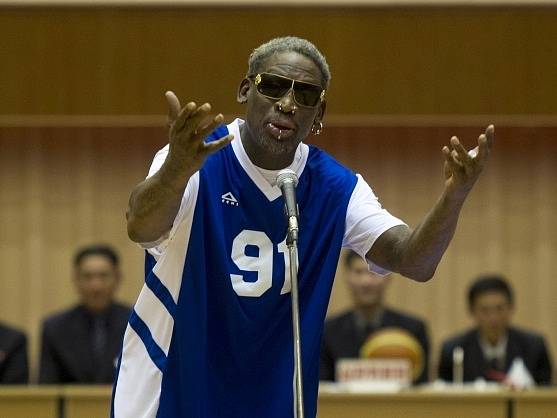 Dennis Rodman před exhibicí v Pchjongjangu. 