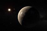 Umělecká představa exoplanety Proxima Centauri b. Mohlo by jít o vyprahlou (ale ne zcela bezvodou) skalnatou Super-Zemi