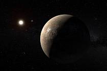 Umělecká představa exoplanety Proxima Centauri b. Mohlo by jít o vyprahlou (ale ne zcela bezvodou) skalnatou Super-Zemi