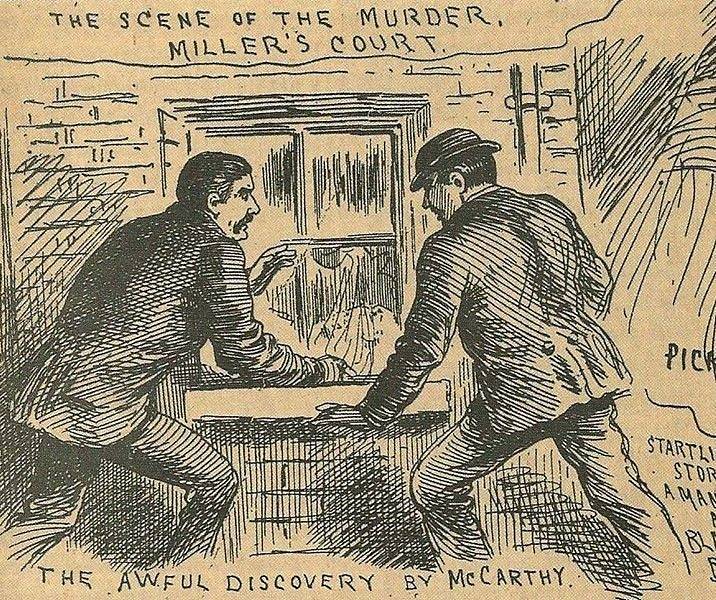 Plátek The Illustrated Police News přinesl kresbu toho, jak bylo objeveno tělo Mary Jane Kellyové, páté oběti Jacka Rozparovače.