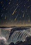 Leonidy - umělecké zobrazení tohoto meteorického deště z listopadu 1833, kdy nastalo jedno z nejpozoruhodnějších pozorování