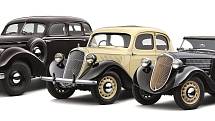 Vozy automobilky Škoda prodávané v roce 1936: Superb (vlevo) a dvě varianty Rapidu.