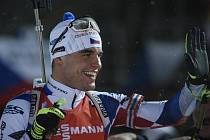Závody SP v biatlonu: štafeta 4x7,5 km muži, 7. března 2020 v Novém Městě na Moravě. Michal Krčmář z ČR.