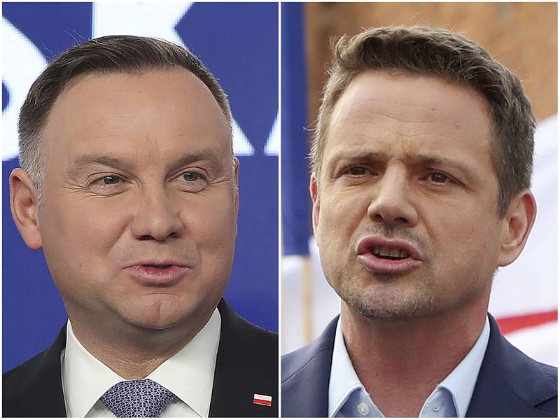 Finalisté prezidentských voleb v Polsku Andrzej Duda (vlevo) a Rafal Trzaskowski na kombinované fotografii