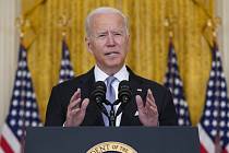 Americký prezident Joe Biden na tiskové konferenci v Bílém domě k situaci v Afghánistánu, 16. srpna 2021.