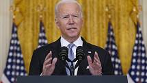 Americký prezident Joe Biden na tiskové konferenci v Bílém domě k situaci v Afghánistánu, 16. srpna 2021.