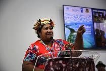 Pepetua Latasi, šéfka klimatického úřadu ostrovního státu Tuvalu, na klimatickém summitu COP27