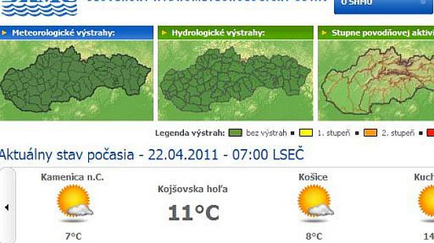 Poté, co před týdnem zcela zkolabovala internetová stránka státního Slovenského hydrometeorologického ústavu, naběhla pouze v omezeném režimu. Podrobné předpovědi nejsou k dispozici a termín znovuspuštění nikdo nezná.