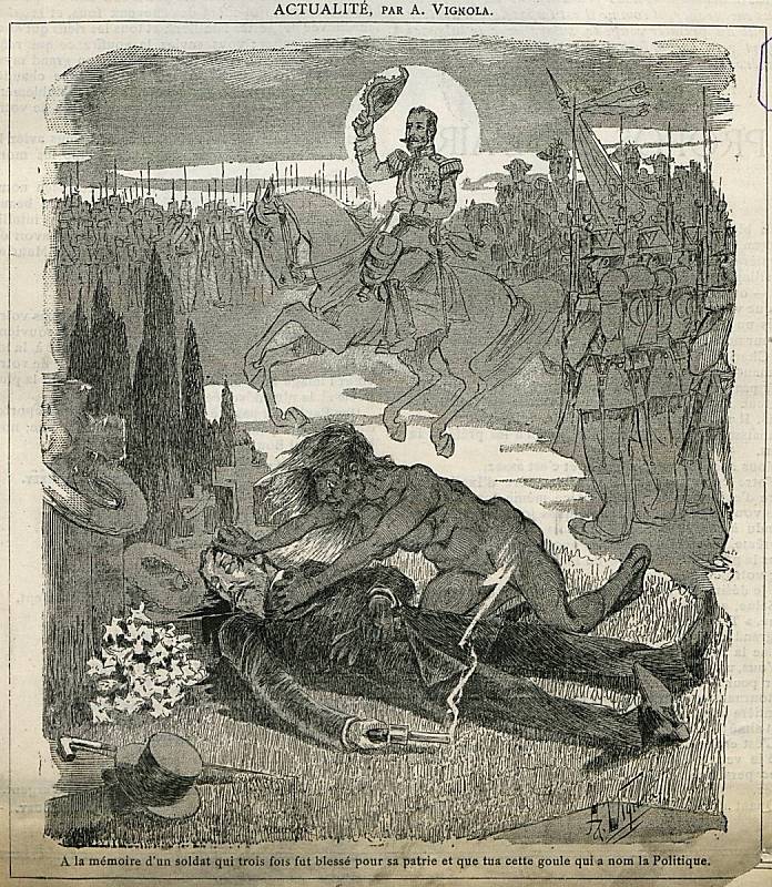 Jiný obraz zachycující tajemného ghúla (Pekařova sebevražda) pochází od francouzského karikaturisty Amédéea Vignoly a byl otištěn v roce 1891 v Echo du Boulevard
