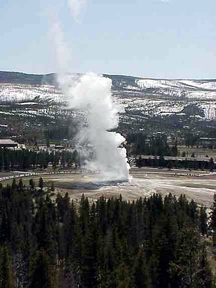 Nejznámějším gejzírem v parku Yellowstone (a zřejmě na světě) je Old Faithful. Tryská do průměrné výšky 44 metrů, někdy dosáhne i výšky 56 metrů.