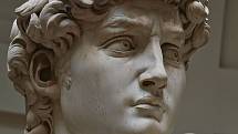 Davidův obličej. Michelangelova socha dodnes přitahuje pozornost celého světa.