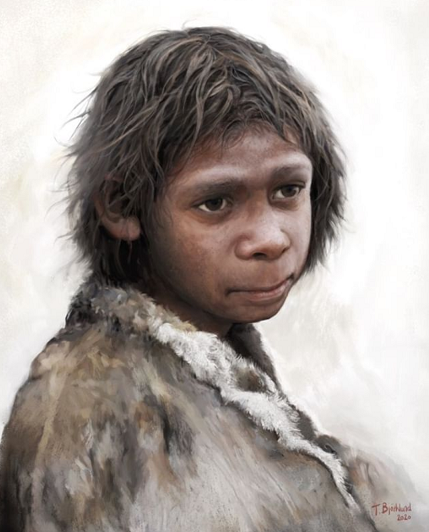 Rekonstrukce možné podoby neandertálského dítěte od Toma Björklunda