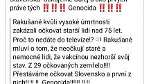 Lživá zpráva, která se rozšířila po českém a slovenském internetu a označuje očkování za genocidu