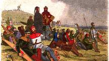 Bitva u Kresčaku, angličtí vojáci vyčkávající na příchod Francouzů, obraz Jamese Williama Edmunda Doyla