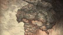 Ilustrace erupce sopky Krakatoa v roce 1883. Erupce sopky Novarupta v roce 1912 s ní byla srovnatelná.