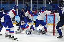 Hokejové utkání Finsko - Slovensko na olympiádě v Pekingu