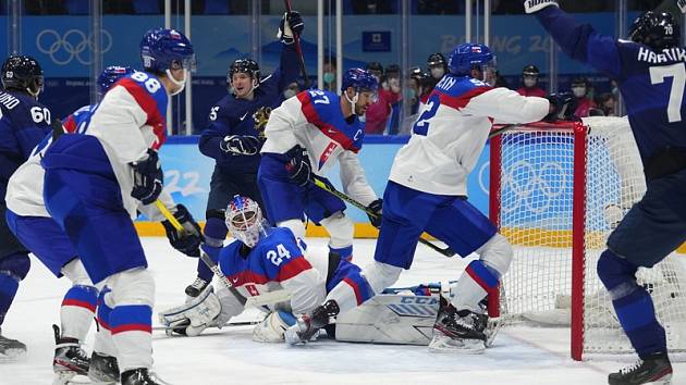 Hokejové utkání Finsko - Slovensko na olympiádě v Pekingu