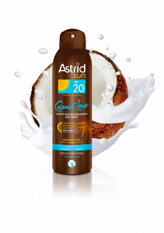 Suchý olej na opalování s kokosovou vůní a chladivým efektem Coconut Love OF 20, Astrid Sun, 200 Kč