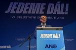 Předseda hnutí ANO Andrej Babiš hovoří na volebním sněmu hnutí, 12. února 2022 v Praze.