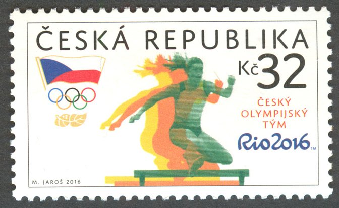 Známka vydaná Českou poštou k olympiádě v Riu de Janeiro s atletkou Zuzanou Hejnovou