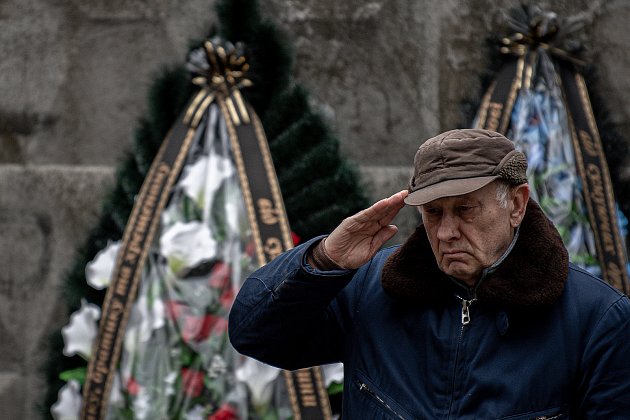 Poslední rozloučení s ukrajinským vojákem Mykhailom Reutskiym, který zahynul 18. února 2023 v Doněcké oblasti
