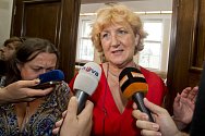 Zdravotní sestra Věra Marešová hovoří s novináři, poté co ji Vrchní soud v Praze 26. července 2016 pravomocně zprostil viny z vražd šesti pacientů v Lužické nemocnici v Rumburku