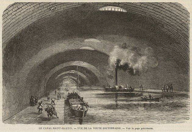 Tajemné podzemí pařížského kanálu Canal Saint-Martin v roce 1862