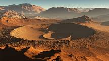 Vizualizace povrchu planety Mars. 