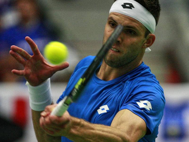 Jiří Veselý ve čtvrtfinále Davis Cupu.